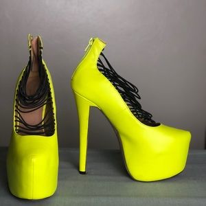 Neon Green strappy platform heels